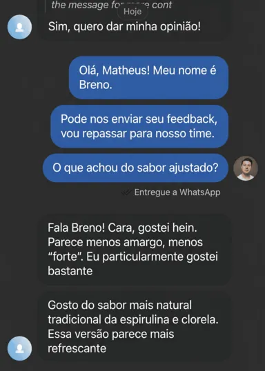 Print de conversa — Matheus Moreira sobre pesquisa pós-amostra