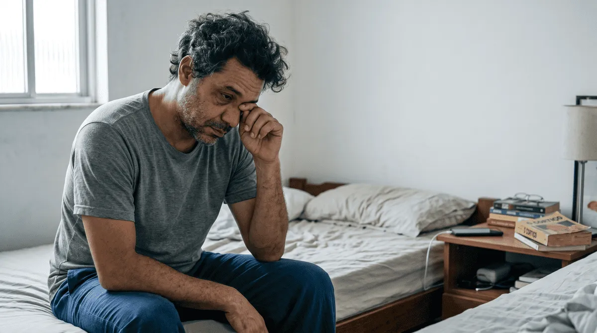 Homem acima de 40 anos com cansaço e baixa disposição ao acordar
